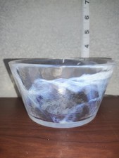Vintage KOSTA Boda ULRICA Hydman VALLIEN Sweden MINE Swirl ART Bowl WHITE Blue!