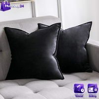 Samt Kissenbezug 2Er Set 45X45 Cm Schwarz Dekokissen FüR Sofa Wohnzimmer