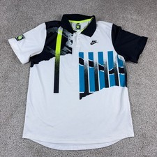 Nike Polo Uomo Grande Bianca Blu Challenge Court Angre Agassi Tennis Sport