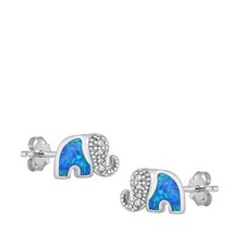 Sterling Silver Cute Elephant Fashion Blue Opal Clear CZ Earrings 925 New