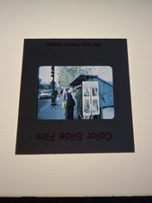 Original Slide 1970s people browsing art stalls in Paris, France.  (Pa18)
