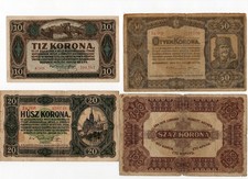 1920 Hungary 100 Korona, 50 Korona, 20 Korona, 10 Korona four banknote set