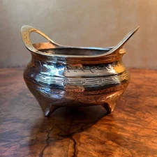 Antique Chinese Brass Engraved Incense Bowl