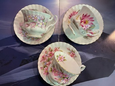 Vintage Royal Albert 3 Set Cups & Saucers  Wild Rose    Prairie Crocus  & Lotus