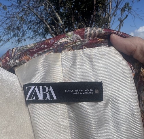 Zara Satin Paisley Printed Blazer Long Line Lapel Collar Elevated  Medium - Picture 10 of 10