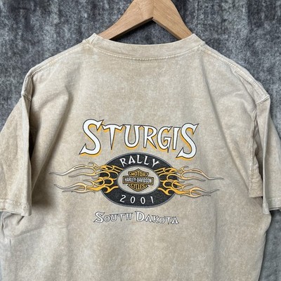 Vintage Y2K Harley Davidson T Shirt Black Hills Rally Sturgis 2001 Flames Medium