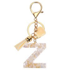 Alphabet Initial Letter Keychain Cute Charm with Tassel Heart Letter Z, Beige