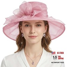 Women Organza Church Fascinators Kentucky Derby Hats for Women and Girls Pink