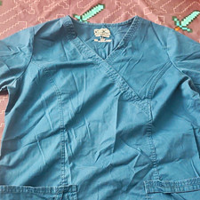 Cherokee Workwear Core Stretch Women's Scrub Top M Blue Solid Cotton Woven