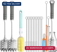 14Pcs Bottle Brush Cleaner Set, Long Handle Bottle Brushes, Sponge Brushes, 3-in