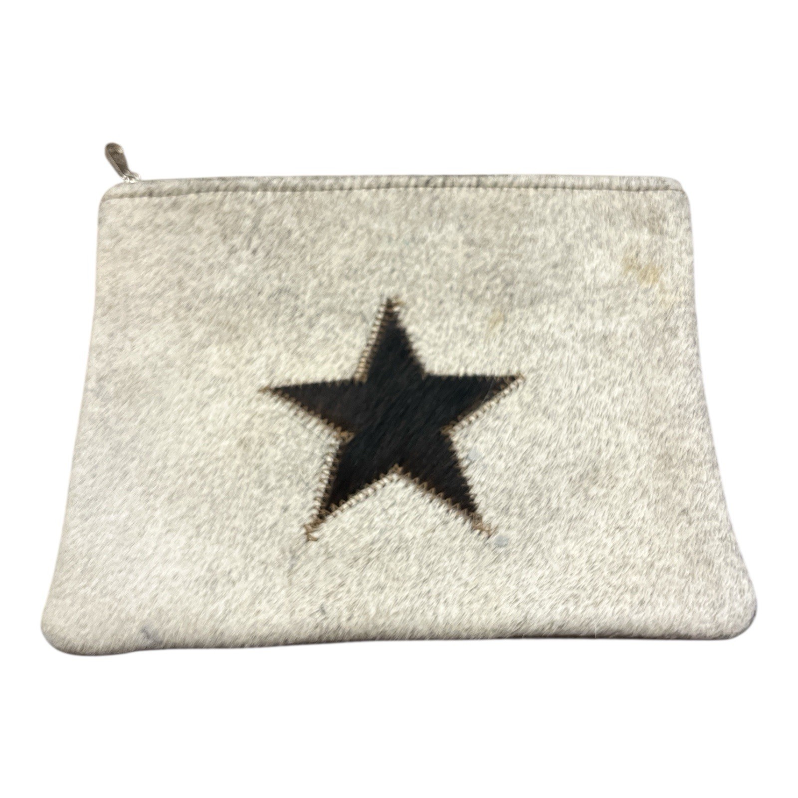 Cowhide Leather Cosmetic Bag with Brindle Star Zipper Western Design  