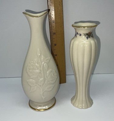 流木 boe0482 Set of 2 VTG Flute LENOX Porcelain Embossed Rose/ Floral 24K Gold