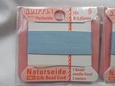 FOUR Cards Griffin 100 Silk Thread Cords W/Needle Size 5 Turquoise G104 DNG