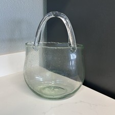Unique Purse Vase Clear Thicken Bubbled Glass With Ruffled Top