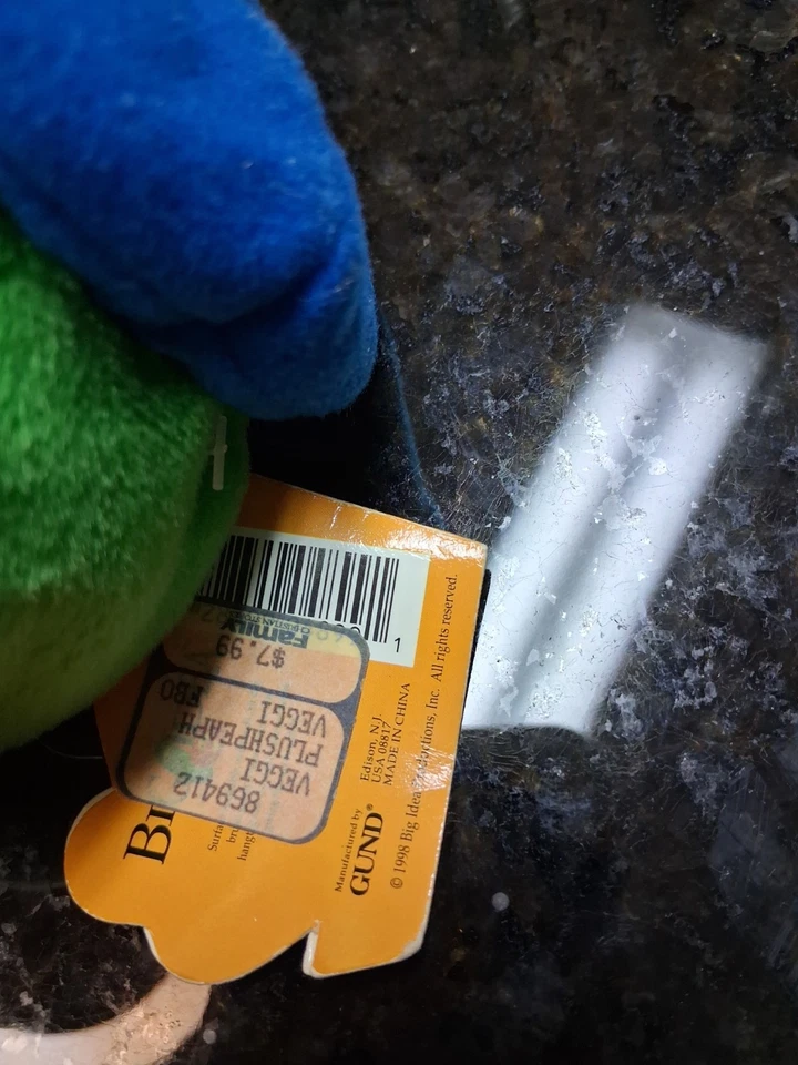 Veggie Tales French Pea Phillipe Boina Azul Guisante Frijoles Bolsa Peluche Gund Años 90 Foto 3 de 3