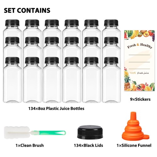 134pcs Juice Bottles, 8oz Plastic Empty Reusable Juicing Bottles with Caps, B... - Picture 3 of 7