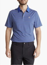 Penguin by Munsingwear Men's Polo Shirt Blue White Striped Short Sleeve L