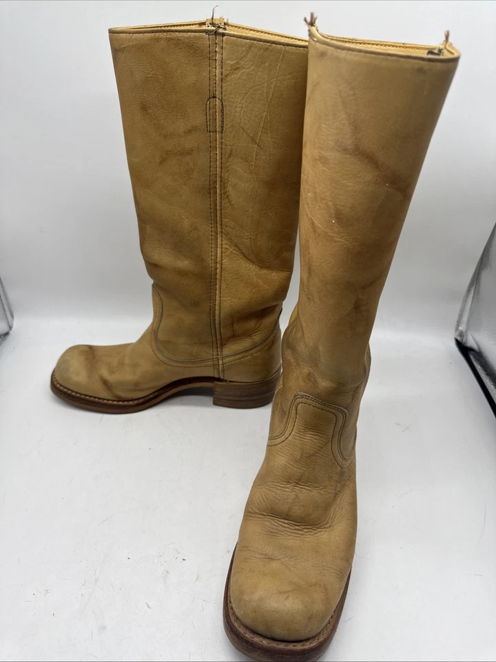 Vtg Campus Boots 7.5D Banana Leather Western Chunky Made USA 90s - Image 2 of 4