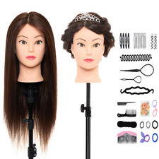 Salon 100% Real Hair Training Head Styling Hair Manikin Cosmetology Doll + Clamp