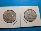 Lot of 2 Franklin Half Dollars 90% silver, 1951-S, 1950 Circulated Ungraded