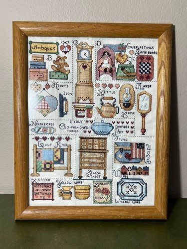 Vintage Framed Cross Stitch "I Love Olde Fashioned Things" Cottagecore Farmhouse
