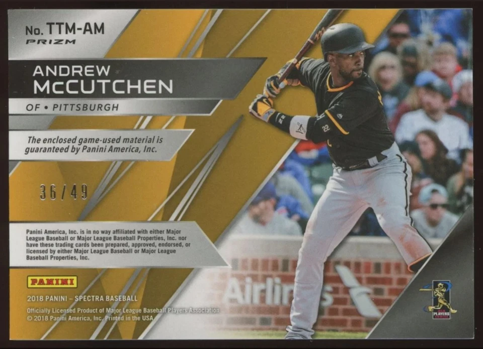 Andrew McCutchen/49 2018 Spectra Triple Threat Materials neón azul GU parche MLB Foto 2 de 3