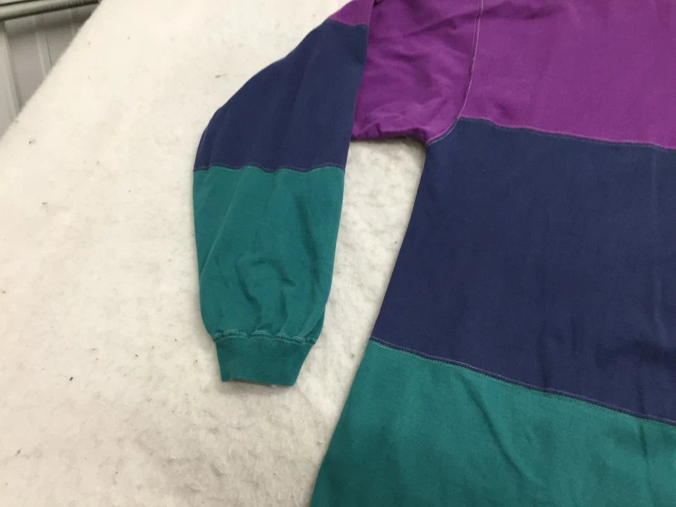 Sudadera Merona Para Hombre M Mediana Azul Verde Púrpura Rayas Grandes Cuello Largo Simulado Foto 4 de 4