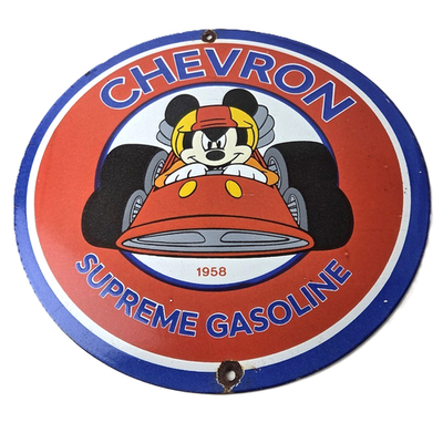 #ad #ad Vintage Chevron Gasoline Sign Mickey Mouse Racing Auto Gas Porcelain Sign $98.27