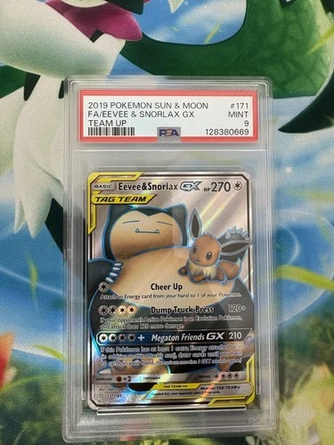 Eevee & Snorlax GX (Full Art) 171/181 SM Team Up Holo PSA 9
