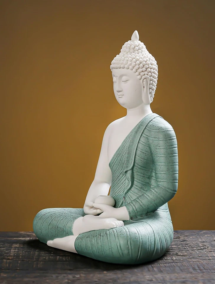 12-дюймовая зеленая статуя Будды для домашнего декора, керамическая медитация Будда декор... - Изображение 4 из 4