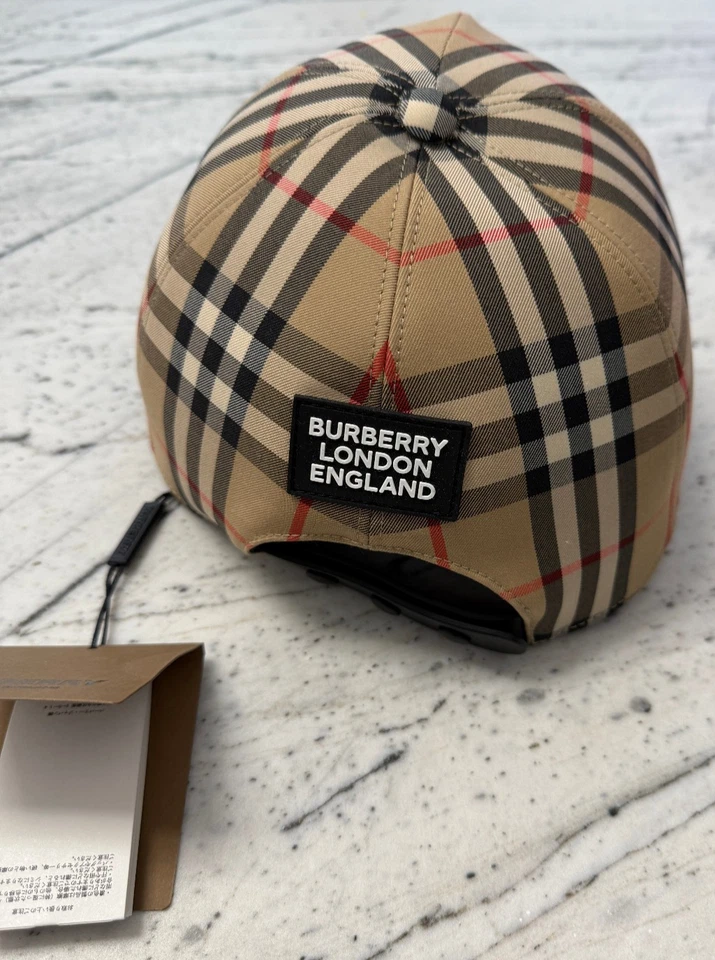 Gorra a cuadros de algodón Burberry, beige archivo, grande Foto 3 de 4