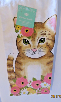 Ritz Printed Cotton Kitchen Towel (1) Cat Spring Flowers 16'' x 26''