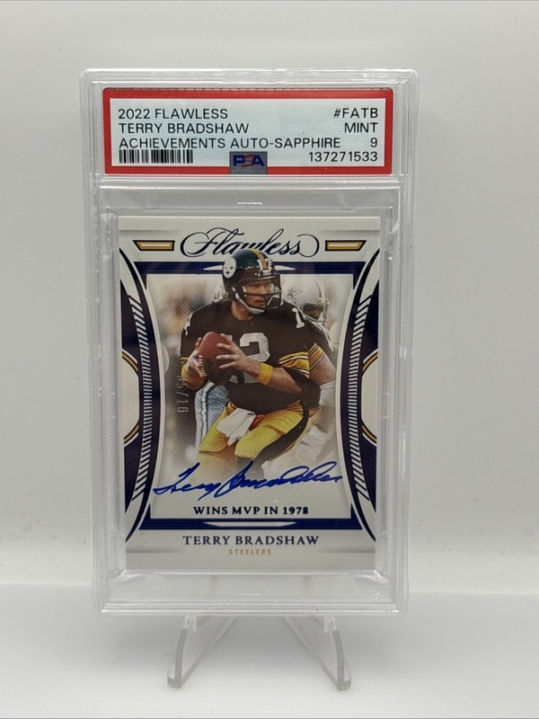 2022 Flawless Terry Bradshaw Flawless Achievements Sapphire Auto #/10 Steelers J