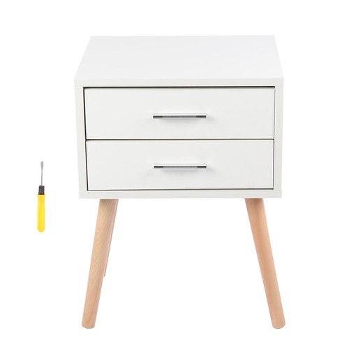 2-Drawer Bedside Table Durable Nightstand For Bedroom Storage White - Picture 2 of 9