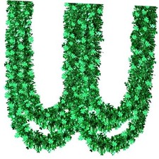 39.3FT St.Patrick's Day Tinsel Garland Shamrock Clover Green Metallic Tinsel