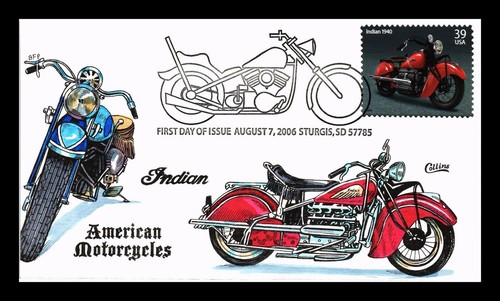 US COVER AMERICAN MOTORCYCLES 1940 INDIAN FDC COLLINS HAND PAINTED
