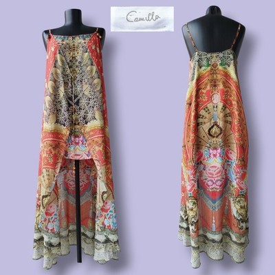 Camilla Minikleid mit Overlay Kameen Tanz Kristalle Chiffon 100% Seide Größe 1
