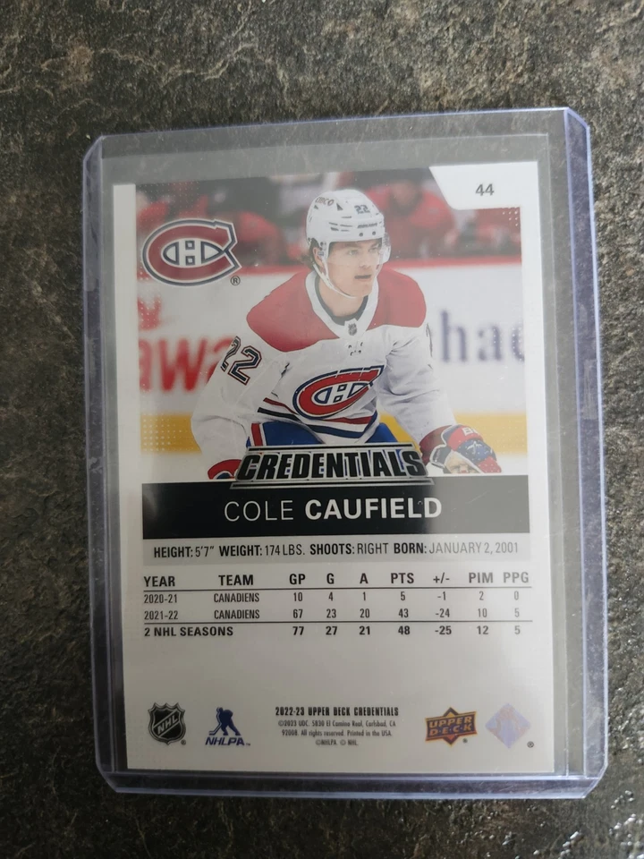 2022-23 Upper Deck Credentials 38/99 Cole Caufield Card# 44 - Image 2 of 2