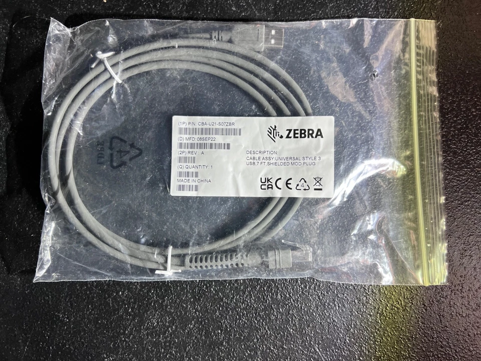 ZEBRA CBA-U21-S07ZBR Cable, 7ft, USB, Power Plus Connector, Straight, EAS-CL - image 1 of 1