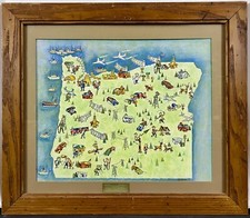 Original 1956 Pictorial Map Illustration of Oregon, Senator Wayne Morse Campaign