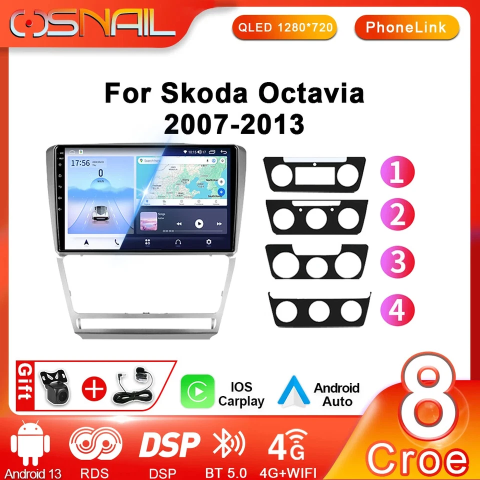 For Skoda Octavia 2 A5 2007-2013 Stereo Android CarPlay Car Radio Player GPS DSP - Image 2 of 4