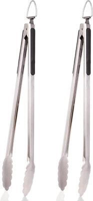 Grill Tongs 16'' Long BBQ Tongs for Grilling, Premium Stainless Steel Locking Met