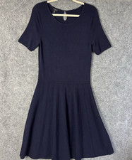 Talbots Dress Womens Petite PM Blue Sweater Dress Drop Waist A-Line Short Sleeve