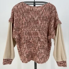 Sew In Love Fuzzy Open Cable Knit Sweater With Long Fleece Sleeves Knit Top 2XL