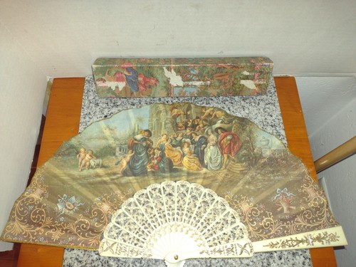 Antique Old Spanish Hand Fan with Box. Vintage. - Picture 6 of 7
