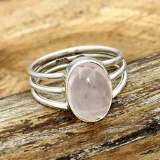 Natural Rose Quartz Ring, Oval 925 Sterling Silver Band  Handmade Ring All size