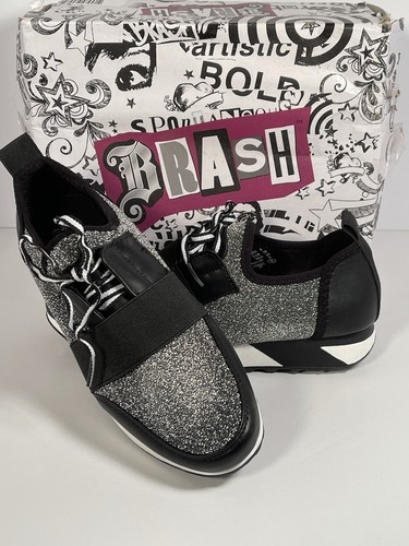 Brash Womens Size 8 Black & Silver Sparkle Fashion Sneakers Comfort Shoes