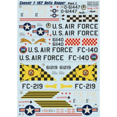 Print Scale 72-147 - Decal for Convair F-102 Delta Dagger Part 1 Aircraft 1/72