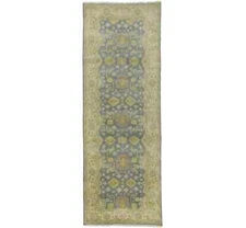4X12 ft Muted Gray Floral Oushak Chobi Runner Rug Rare Size Hallway Carpet