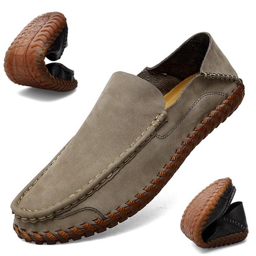 Men's Genuine Leather Slip On Shoes Breathable Round Toe Beef Tendon Sole Drivin - 第 49/51 張圖片